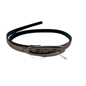 RW & Co. Snakeskin Pattern Bonded Leather Belt Silver Oval Buckle Brown NEW NWT